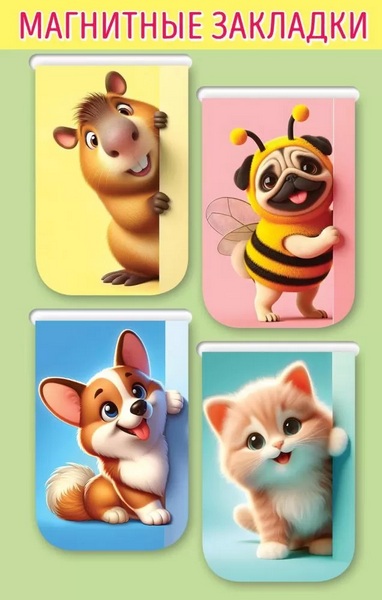 Набор закладок для книг магн. 4 шт. "Зверята" 