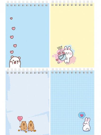 Блокнот А6 40 л. греб. клетка ПП "Милые животные" 