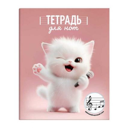Тетрадь для нот А5+ 24 л. Ф+ "Озорной котенок" верт., широкий нотный стан