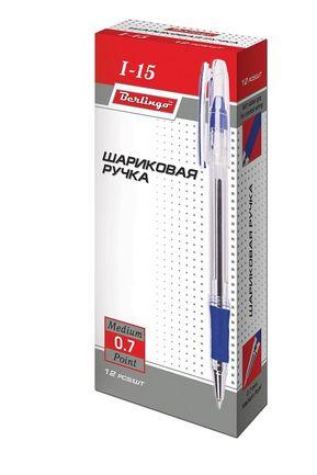 Ручка шар. Berlingo "I-15" 0,7 мм игол., синяя, рез. держ., корпус прозр., L=140 мм