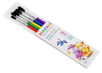 Набор кистей 05 шт. Mazari (нейлон №1, 2, 3, 4, 5, кругл.) 