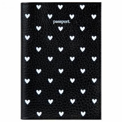 Обложка для паспорта Brauberg "Сердечки" натур. кожа, черн.