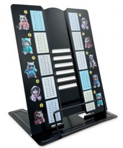 Подставка для книг мет. Intelligent "Котики" 260*210 мм, черная, с таблицей умножения