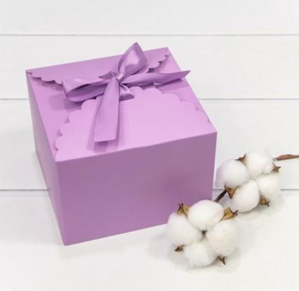 Коробка подар. складная OMG "Сиреневый" с лентой, 14*14*10 см