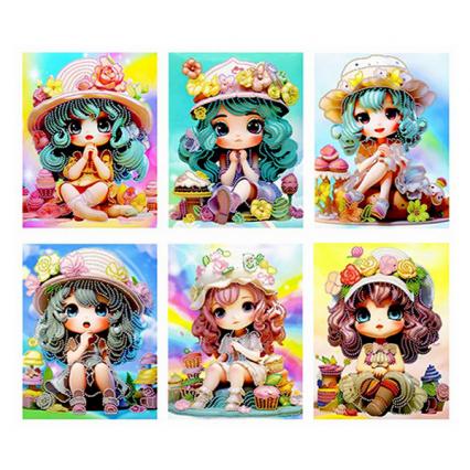 Алмазная мозаика 23*30 см Mazari "Девочка в шляпах" частич. выкладка, подрамник