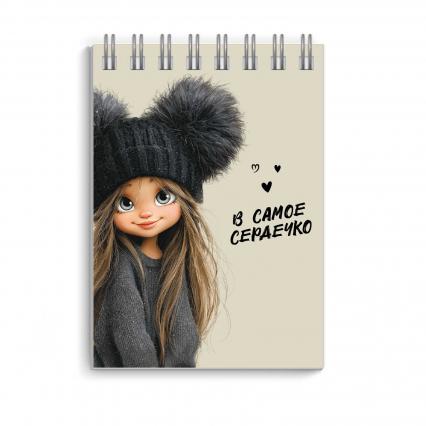 Блокнот А7 40 л. греб. клетка Ф+ "Девчонка в шапке"