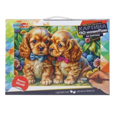 Картина по номерам 30*40 см МультиАрт "Собачки с бантиком" на картоне