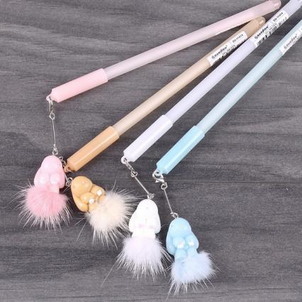 Ручка гел. Darvish "Зайка" с пушистым брелоком, 0,5 мм, синяя