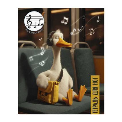 Тетрадь для нот А5+ 24 л. Ф+ "Гусь в наушниках" верт.