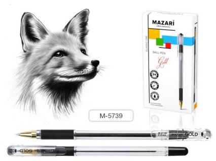 Ручка шар. Mazari "Золото" 0,5 мм, черная, рез. держ., L=140 мм