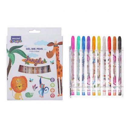 Набор гел. ручек 10 цв. Mazari "Джунгли" с блест.