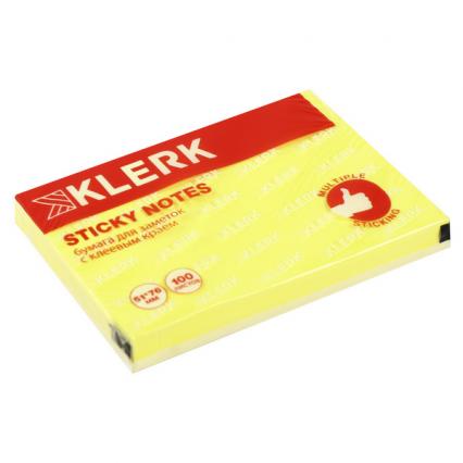 Бум. с клеев. кр. 51*76 мм неон желтый Klerk 100 л.