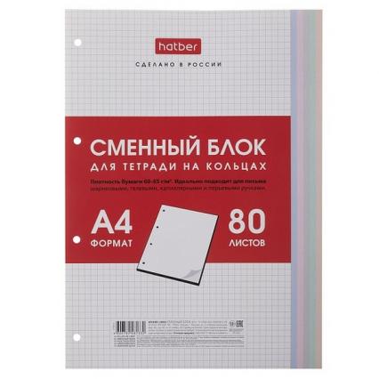 Блок сменный для тетр. А4 80 л. кл. Х белый, многоцветный срез