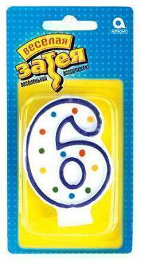 Свеча-цифра "6" 7,6 см 