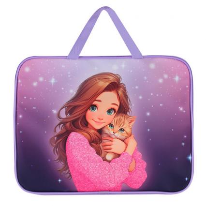 Папка-сумка текст. с ручками А4 Кокос "Милашка с котиком" 26*34*4 см