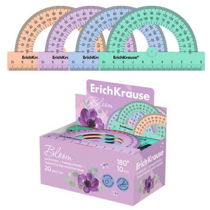 Транспортир 10 см 180° ЕК "Пастельное цветение" асс.