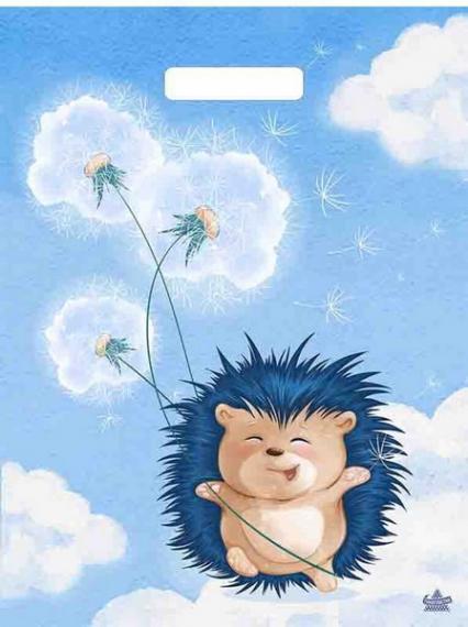 Пакет п/э с выруб. ручками 31*40 см "Ежик с одуванчиком. Малахит" 60 мкм   