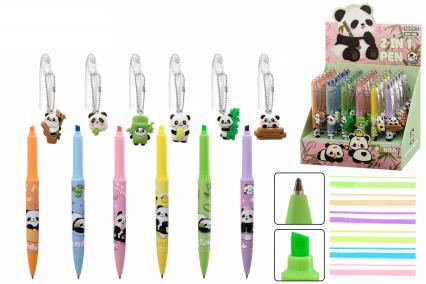 Ручка 2 в 1 Basir "Панда" текстовыделитель, брелок