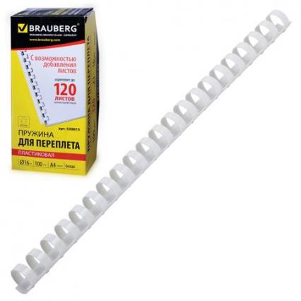 Пружины пласт. для переплета 16 мм Brauberg 100 шт., бел.