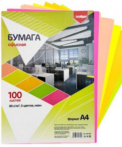 Бумага для офис. техн. А4 100 л. неон 5 цв. Intelligent 80 г/м2 