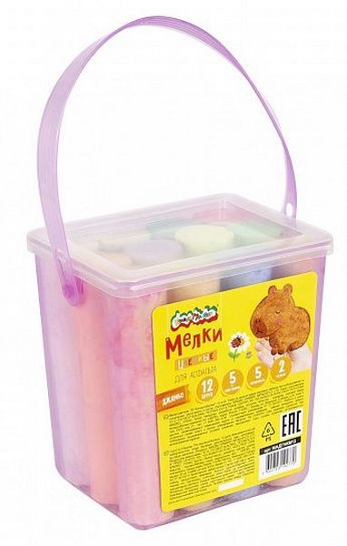 Мел цветной 12 шт. асфальтовый Каляка-Маляка "Jumbo" блестки, неон., пласт. ведро