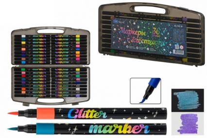 Набор маркеров 36 цв. Basir "Блестки" кисть