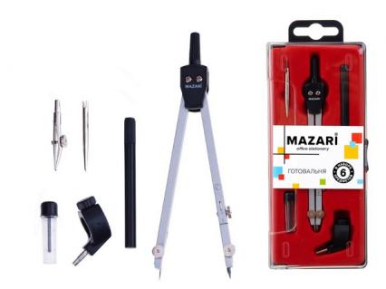 Готовальня 06 предметов Mazari 140 мм, в пенале