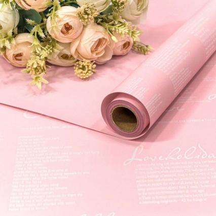 Пленка для упаковки 58 см*10 м розовый с надписями