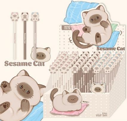 Ручка Пиши-стирай гел. "Сиамская кошечка" 0,5 мм, синяя, с фигуркой