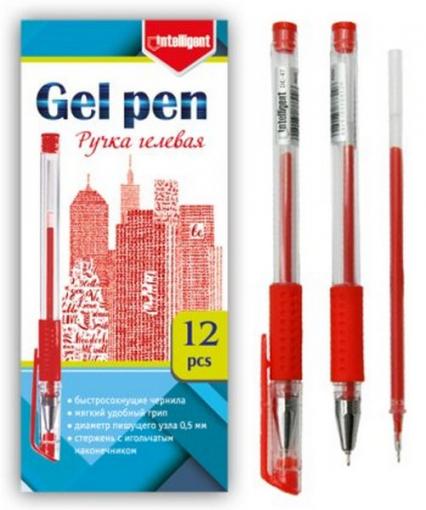 Ручка гел. Intelligent 0,5 мм игол., красная, рез. держ.