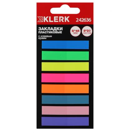 Набор закладок с клеев. кр. пластик. 08*45 мм 8*20 л. Klerk