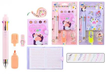 Набор подар. детский Basir "Лапки" блокнот 10*7 см на кнопке, ручка 8-ми цв., скотч, маркер