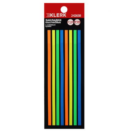 Набор закладок с клеев. кр. пластик. 4*140 мм 8*20 л. Klerk неон