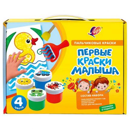 Краски пальчиковые 04 цв. ЛУЧ "Кроха. Первые краски малыша" с аксессуарами