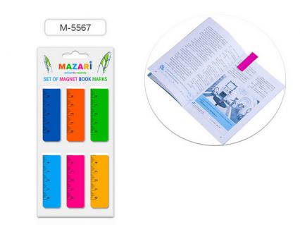Набор закладок для книг магн. 6 шт. Mazari с линейкой 