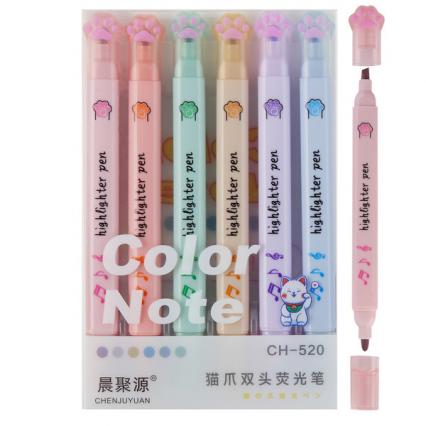 Набор маркеров выделит. 06 цв. Кокос "Кошачья лапа" 1-4 мм двуст.