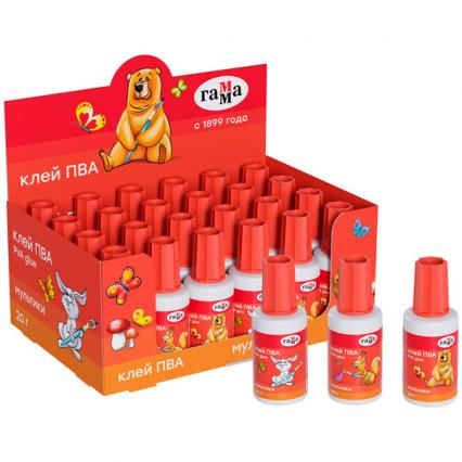 Клей ПВА 20 г ГАММА "Мультики" с кисточкой 