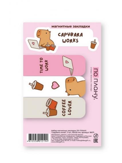 Набор закладок для книг магн. 3 шт. Алеф "Капибара работает"
