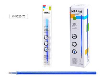 Стержень для ручек Пиши-стирай гел. Mazari 0,5 мм, игол., синий, L=128 мм