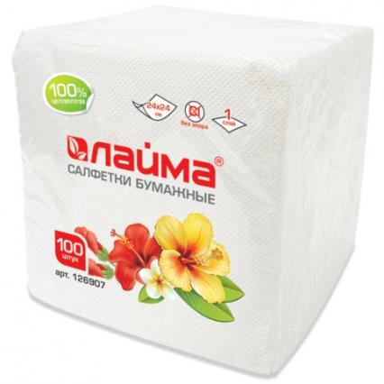Салфетки 24*24 см Лайма 100 шт., белые