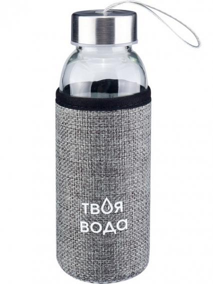 Бутылка стекл. 300 мл "Твоя вода" в чехле, сер.