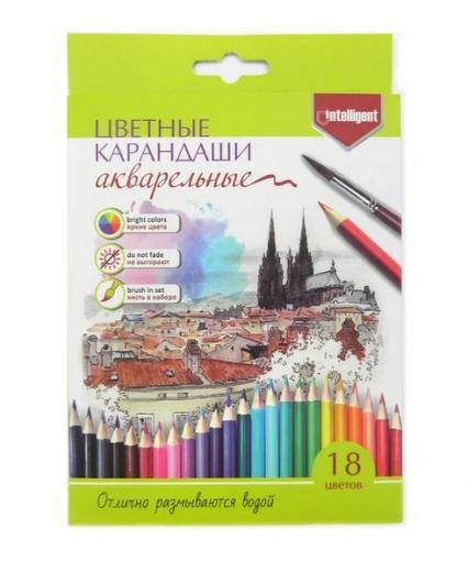 Карандаши акварельные 18 цв. Intelligent трехгр., с кист. 