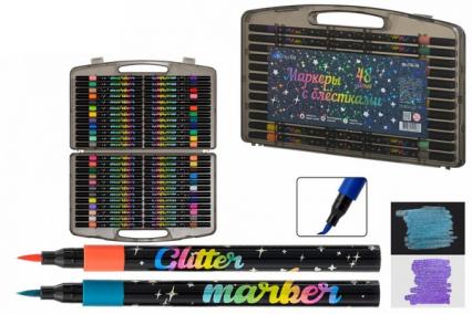 Набор маркеров 48 цв. Basir "Блестки" кисть