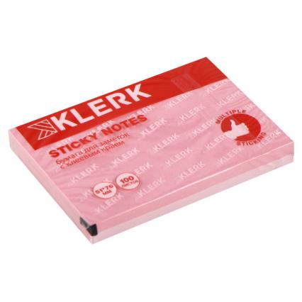 Бум. с клеев. кр. 51*76 мм пастель розовый Klerk 100 л.