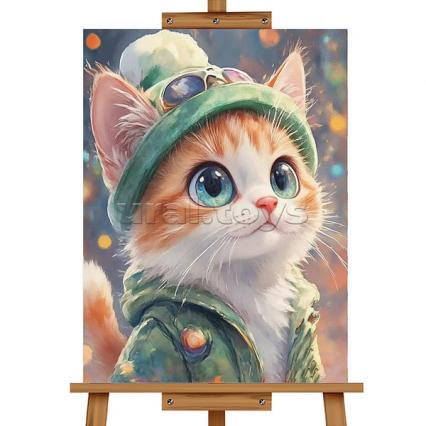 Алмазная мозаика 40*50 см Мастер Класс "Котик в шапочке" подрамник