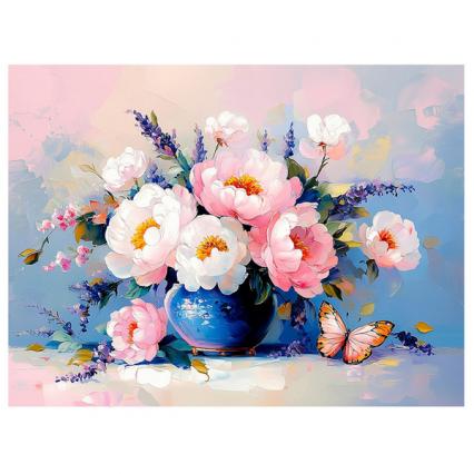 Картина по номерам 30*40 см ПП "Нежные пионы в вазе" подрамник