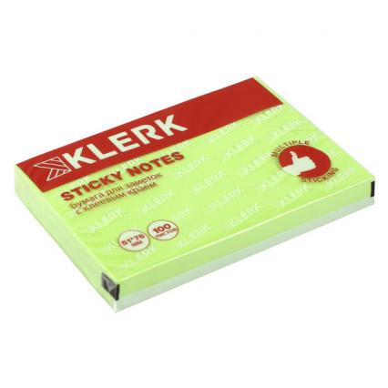 Бум. с клеев. кр. 51*76 мм неон зеленый Klerk 100 л.
