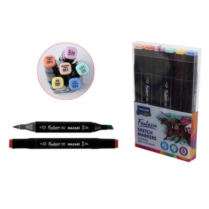 Набор скетч-маркеров 06 цв. Mazari "Фантазия" пастельные цвета, кругл./скош.