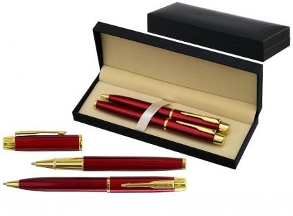 Набор подар. ручек шар. повор. в футл. Basir 0,7 мм, синяя, корпус красн. с серебром
