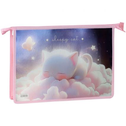 Папка для тетр. А4 1 отд. ArtSpace "Спящий котик" на молнии